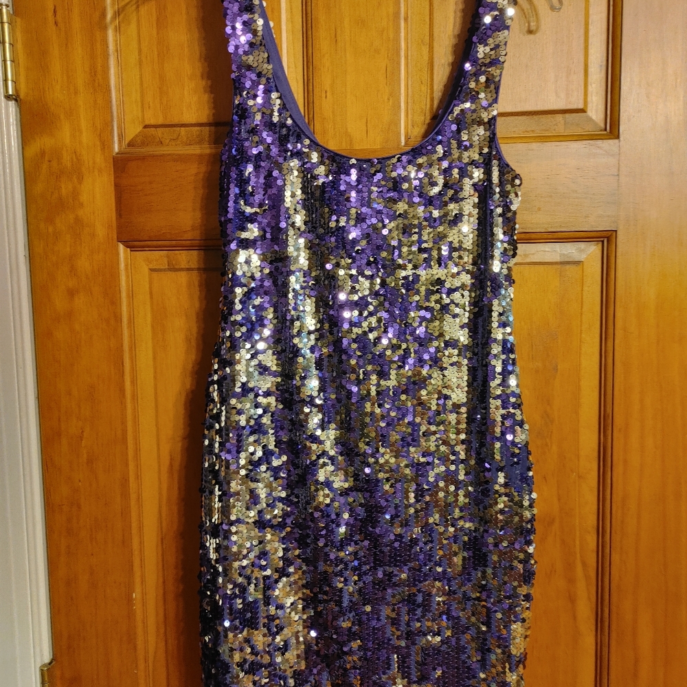 Purple sequin scoop neck mini dress by As U Wish. 32 inches